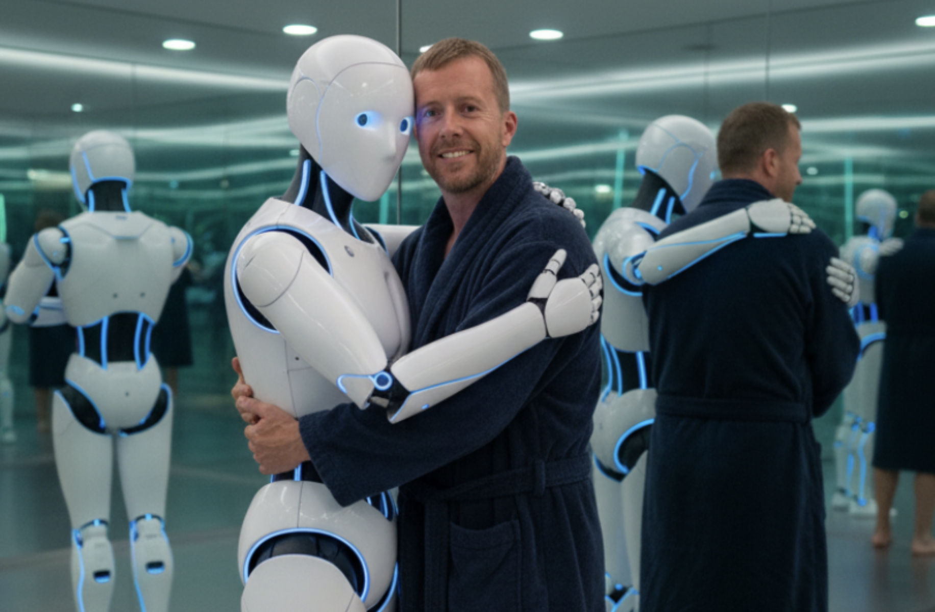Andy Squire with a humanoid robot - Collaboration in healthcare technology